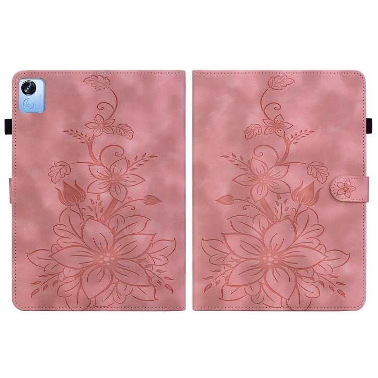 For Realme Pad X Lily Embossed Leather Tablet Case(Pink) - Realme by PMC TechLife | Online Shopping South Africa | PMC TechLife | Buy Now Pay Later Mobicred