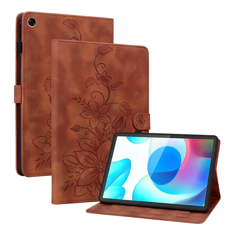 For Realme Pad 10.4 Lily Embossed Leather Tablet Case(Brown) - Realme by PMC TechLife | Online Shopping South Africa | PMC TechLife | Buy Now Pay Later Mobicred