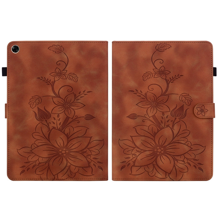 For Realme Pad 10.4 Lily Embossed Leather Tablet Case(Brown) - Realme by PMC TechLife | Online Shopping South Africa | PMC TechLife | Buy Now Pay Later Mobicred