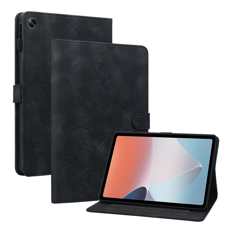 For OPPO Pad Air Lily Embossed Leather Tablet Case(Black) - free shipping - PMC TechLife - Order now!