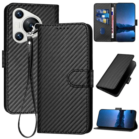 For Huawei Pura 70 YX0070 Carbon Fiber Buckle Leather Phone Case with Lanyard(Black) - Huawei Cases by PMC Jewellery | Online Shopping South Africa | PMC Jewellery | Buy Now Pay Later Mobicred