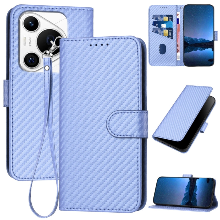 For Huawei Pura 70 Pro / Pura 70 Ultra YX0070 Carbon Fiber Buckle Leather Phone Case with Lanyard(Light Purple) - Huawei Cases by PMC Jewellery | Online Shopping South Africa | PMC Jewellery | Buy Now Pay Later Mobicred