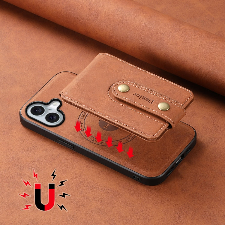 For iPhone 16 Denior D14 NK Retro Pattern MagSafe Magnetic Card Holder Leather Phone Case(Brown) - iPhone 16 Cases by Denior | Online Shopping South Africa | PMC TechLife | Buy Now Pay Later Mobicred