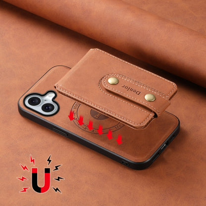 For iPhone 16 Plus Denior D14 NK Retro Pattern MagSafe Magnetic Card Holder Leather Phone Case(Brown) - iPhone 16 Plus Cases by Denior | Online Shopping South Africa | PMC Jewellery | Buy Now Pay Later Mobicred