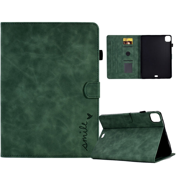 For iPad Pro 11 2024 Embossed Smile Smart Leather Tablet Case(Green) - iPad Pro 11 2024 Cases by PMC Jewellery | Online Shopping South Africa | PMC Jewellery | Buy Now Pay Later Mobicred