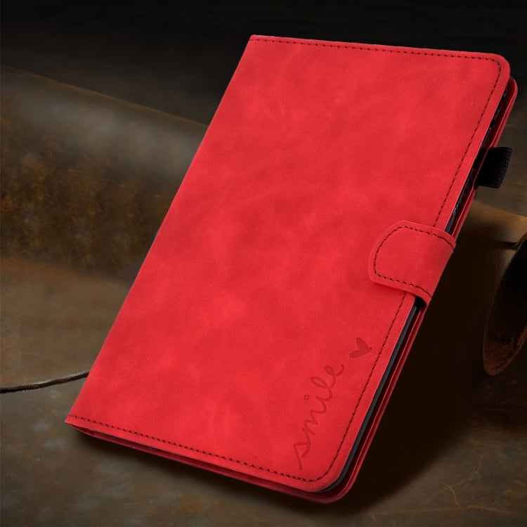 For iPad Pro 11 2024 Embossed Smile Smart Leather Tablet Case(Red) - iPad Pro 11 2024 Cases by PMC Jewellery | Online Shopping South Africa | PMC Jewellery | Buy Now Pay Later Mobicred