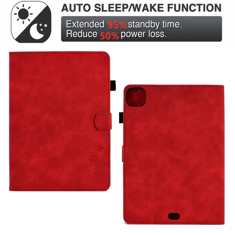 For iPad Pro 11 2024 Embossed Smile Smart Leather Tablet Case(Red) - iPad Pro 11 2024 Cases by PMC TechLife | Online Shopping South Africa | PMC TechLife | Buy Now Pay Later Mobicred