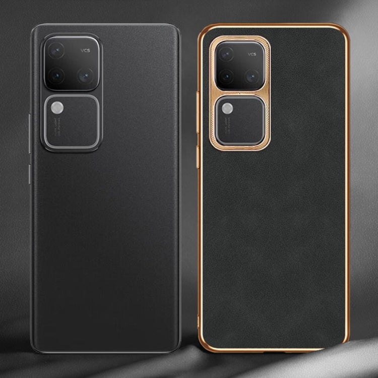 For vivo X100 Electroplating Lambskin Leather Phone Case(Black) - X100 Cases by PMC TechLife | Online Shopping South Africa | PMC TechLife | Buy Now Pay Later Mobicred