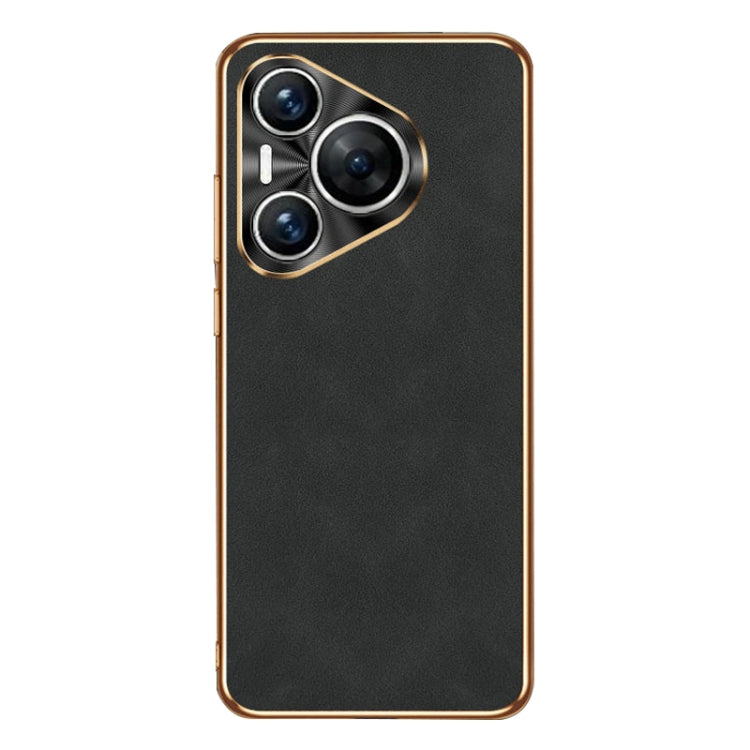 For Huawei Pura 70 Pro / 70 Pro+ Electroplating Lambskin Leather Phone Case(Black) - Huawei Cases by PMC Jewellery | Online Shopping South Africa | PMC Jewellery | Buy Now Pay Later Mobicred