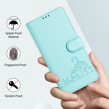 For Honor Magic6 Pro 5G Global Cat Rat Embossed Pattern RFID Leather Phone Case with Lanyard(Mint Green) - Honor Cases by PMC Jewellery | Online Shopping South Africa | PMC Jewellery | Buy Now Pay Later Mobicred