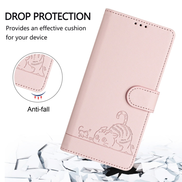 For Honor Magic6 Pro 5G Global Cat Rat Embossed Pattern RFID Leather Phone Case with Lanyard(Pink) - Honor Cases by PMC Jewellery | Online Shopping South Africa | PMC Jewellery | Buy Now Pay Later Mobicred