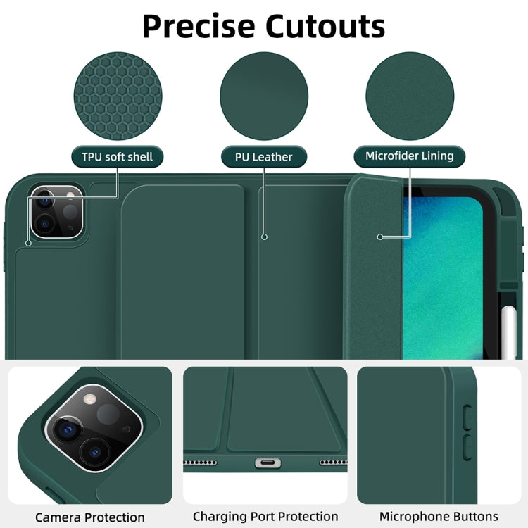 For iPad Pro 11 2024 3-fold TPU Smart Leather Tablet Case with Pen Slot(Dark Green) - iPad Pro 11 2024 Cases by PMC Jewellery | Online Shopping South Africa | PMC Jewellery | Buy Now Pay Later Mobicred