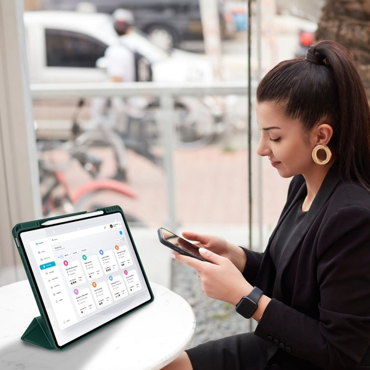 For iPad Pro 13 2024 3-fold TPU Smart Leather Tablet Case with Pen Slot(Dark Green) - iPad Pro 13 2024 Cases by PMC TechLife | Online Shopping South Africa | PMC TechLife | Buy Now Pay Later Mobicred
