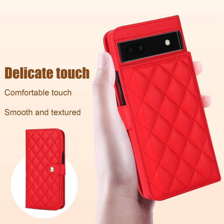 For Google Pixel 6a Crossbody Multifunction Rhombic Leather Phone Case(Red) - Google Cases by PMC TechLife | Online Shopping South Africa | PMC TechLife | Buy Now Pay Later Mobicred