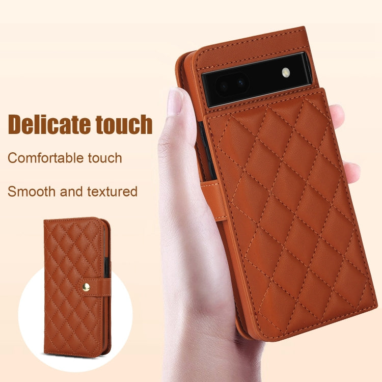 For Google Pixel 6a Crossbody Multifunction Rhombic Leather Phone Case(Brown) - Google Cases by PMC TechLife | Online Shopping South Africa | PMC TechLife | Buy Now Pay Later Mobicred