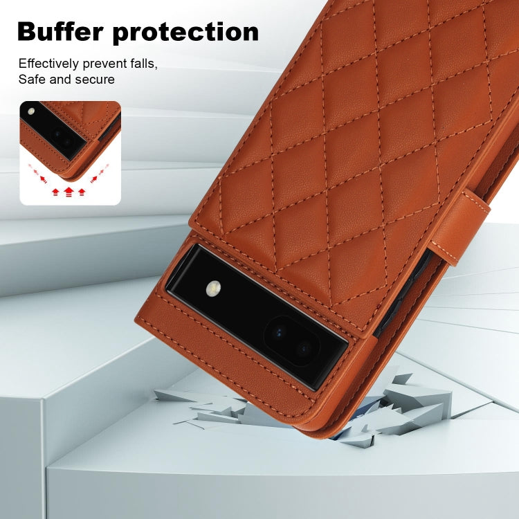 For Google Pixel 6a Crossbody Multifunction Rhombic Leather Phone Case(Brown) - Google Cases by PMC TechLife | Online Shopping South Africa | PMC TechLife | Buy Now Pay Later Mobicred