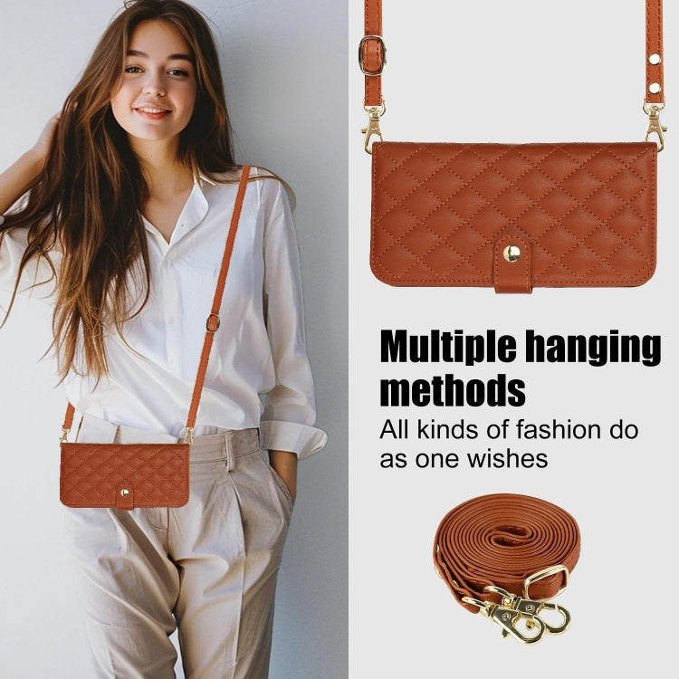 For Google Pixel 6a Crossbody Multifunction Rhombic Leather Phone Case(Brown) - Google Cases by PMC TechLife | Online Shopping South Africa | PMC TechLife | Buy Now Pay Later Mobicred