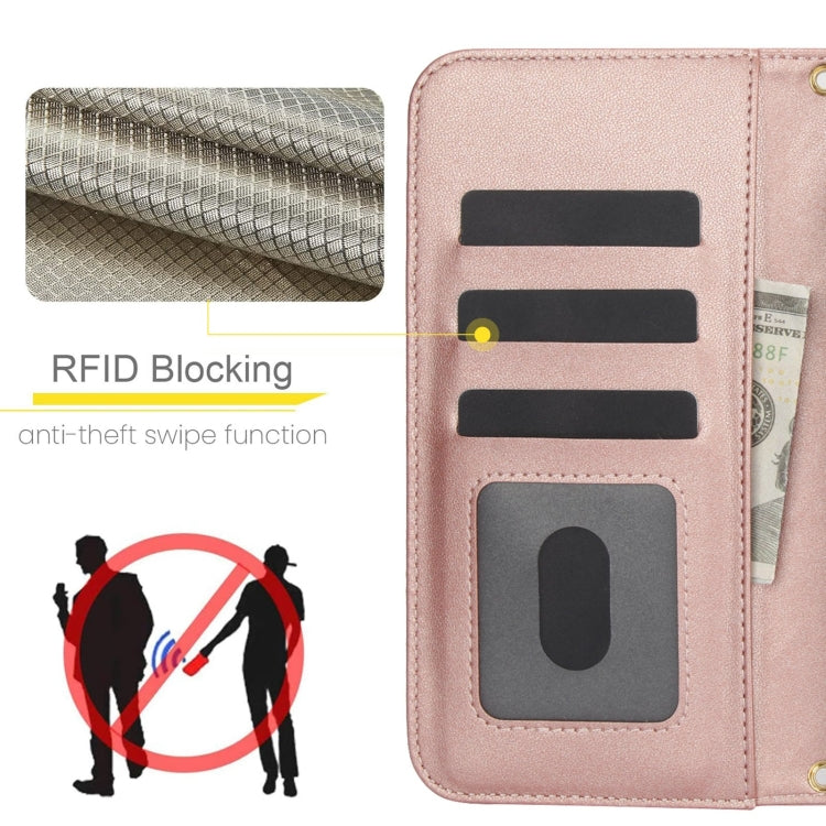 For Google Pixel 8 Crossbody Multifunction Rhombic Leather Phone Case(Rose Gold) - Google Cases by PMC TechLife | Online Shopping South Africa | PMC TechLife | Buy Now Pay Later Mobicred