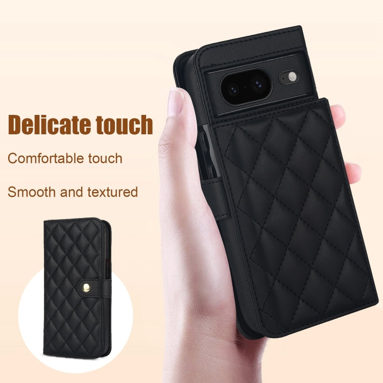 For Google Pixel 8a Crossbody Multifunction Rhombic Leather Phone Case(Black) - Google Cases by PMC TechLife | Online Shopping South Africa | PMC TechLife | Buy Now Pay Later Mobicred