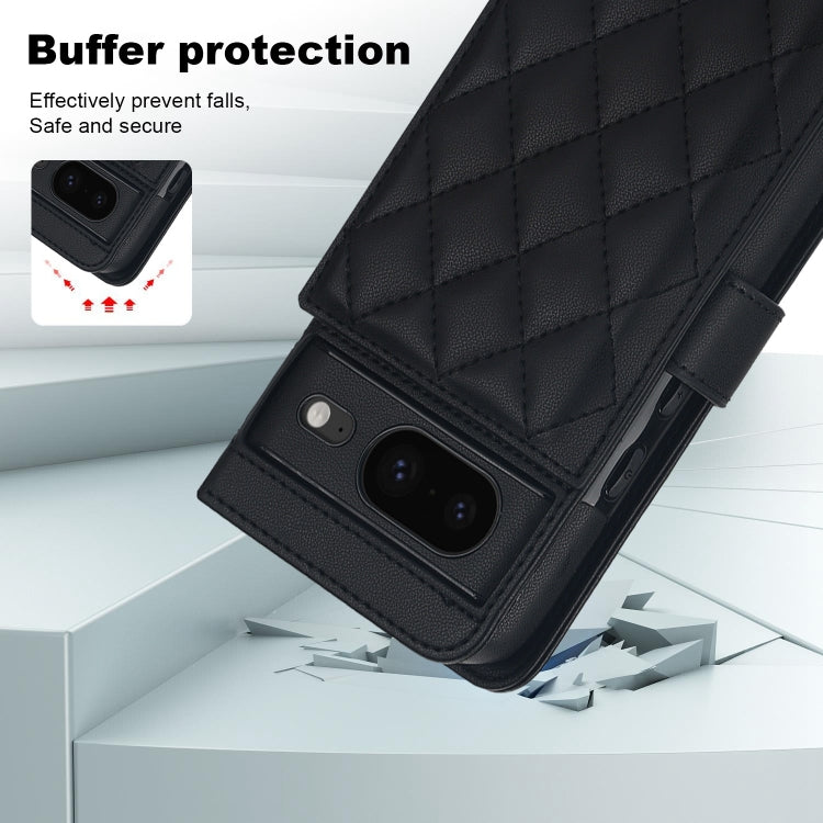 For Google Pixel 8a Crossbody Multifunction Rhombic Leather Phone Case(Black) - Google Cases by PMC TechLife | Online Shopping South Africa | PMC TechLife | Buy Now Pay Later Mobicred