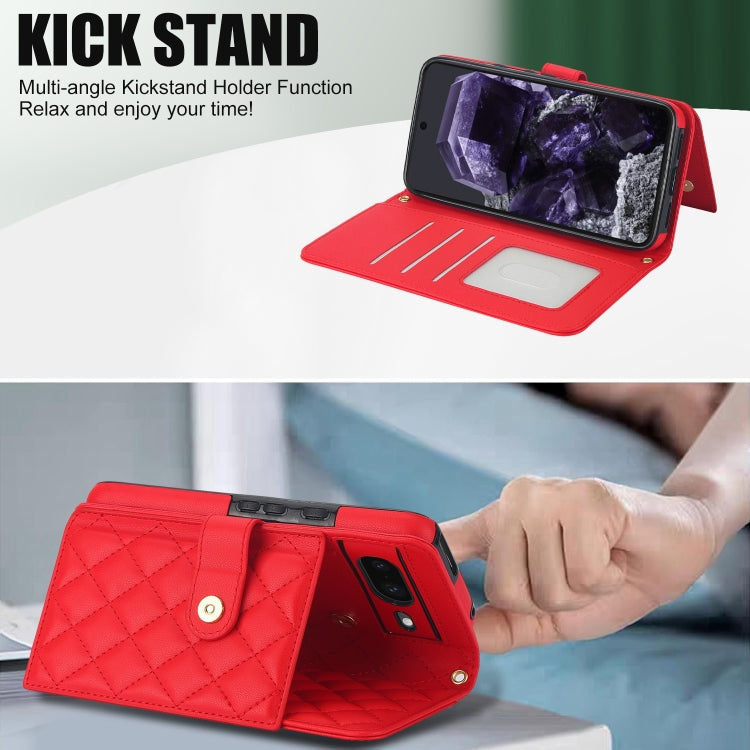 For Google Pixel 8a Crossbody Multifunction Rhombic Leather Phone Case(Red) - free shipping - PMC TechLife - Order now!