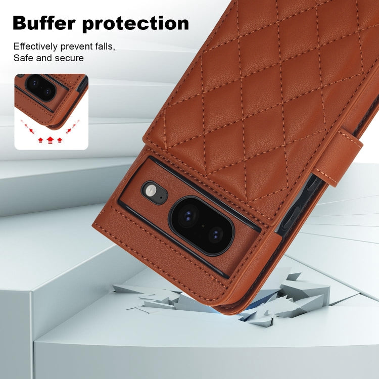 For Google Pixel 8a Crossbody Multifunction Rhombic Leather Phone Case(Brown) - Google Cases by PMC TechLife | Online Shopping South Africa | PMC TechLife | Buy Now Pay Later Mobicred