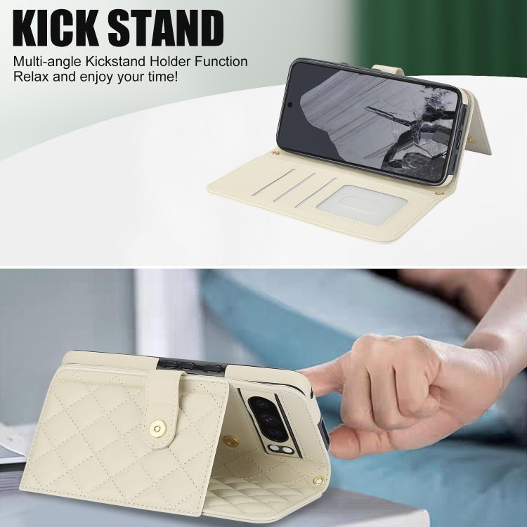 For Google Pixel 8 Pro Crossbody Multifunction Rhombic Leather Phone Case(White) - Google Cases by PMC TechLife | Online Shopping South Africa | PMC TechLife | Buy Now Pay Later Mobicred