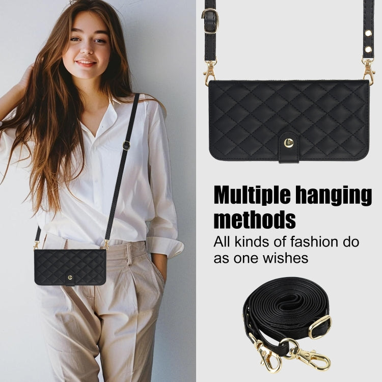 For Google Pixel 9 Crossbody Multifunction Rhombic Leather Phone Case(Black) - Google Cases by PMC TechLife | Online Shopping South Africa | PMC TechLife | Buy Now Pay Later Mobicred