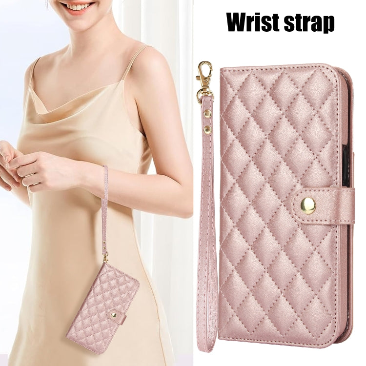 For Google Pixel 9 Crossbody Multifunction Rhombic Leather Phone Case(Rose Gold) - Google Cases by PMC TechLife | Online Shopping South Africa | PMC TechLife | Buy Now Pay Later Mobicred