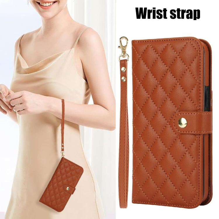 For Google Pixel 9 Crossbody Multifunction Rhombic Leather Phone Case(Brown) - Google Cases by PMC TechLife | Online Shopping South Africa | PMC TechLife | Buy Now Pay Later Mobicred