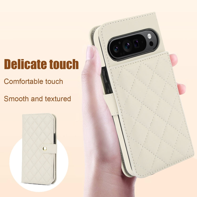 For Google Pixel 9 Pro XL Crossbody Multifunction Rhombic Leather Phone Case(White) - Google Cases by PMC TechLife | Online Shopping South Africa | PMC TechLife | Buy Now Pay Later Mobicred