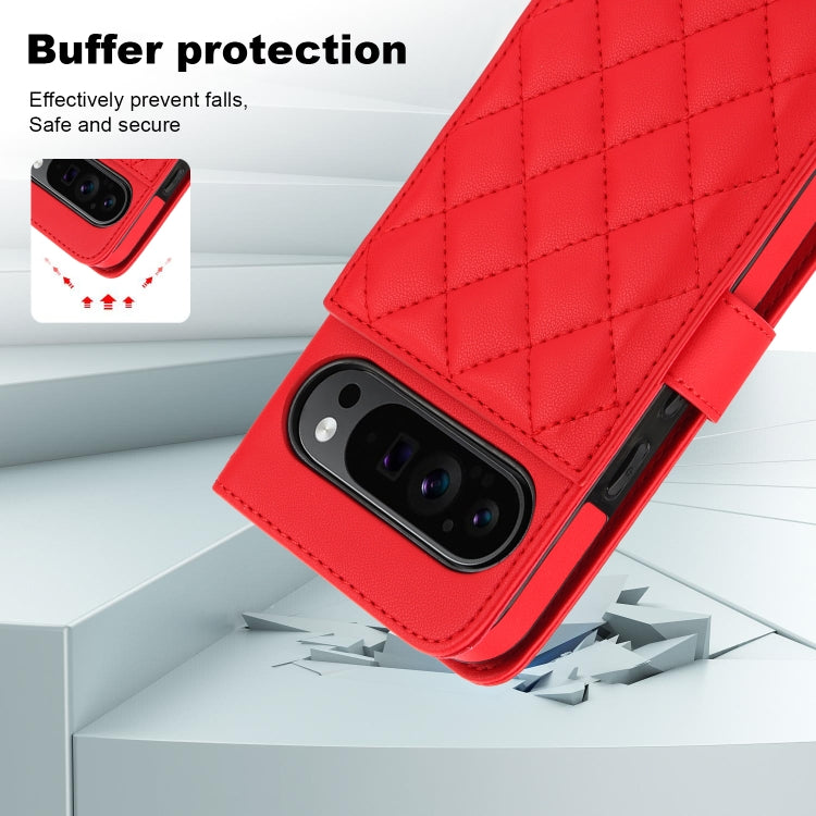 For Google Pixel 9 Pro XL Crossbody Multifunction Rhombic Leather Phone Case(Red) - Google Cases by PMC TechLife | Online Shopping South Africa | PMC TechLife | Buy Now Pay Later Mobicred