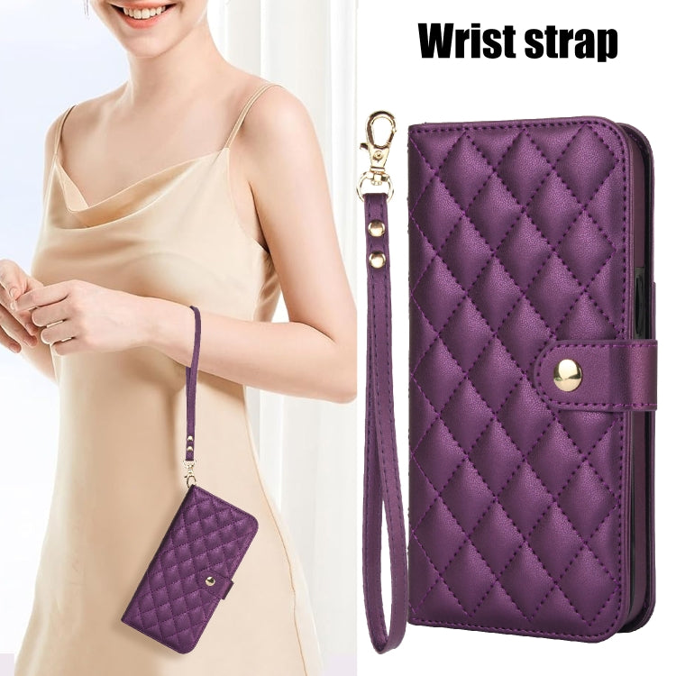 For Google Pixel 9 Pro XL Crossbody Multifunction Rhombic Leather Phone Case(Dark Purple) - Google Cases by PMC TechLife | Online Shopping South Africa | PMC TechLife | Buy Now Pay Later Mobicred