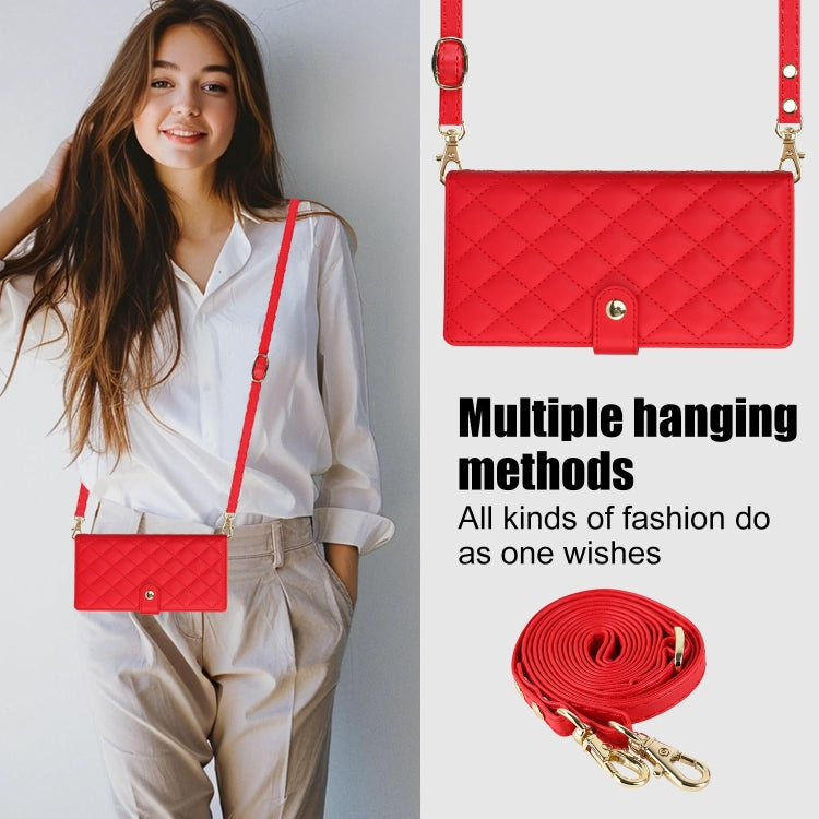 For Samsung Galaxy S24 Ultra 5G Crossbody Multifunction Rhombic Leather Phone Case(Red) - Galaxy S24 Ultra 5G Cases by PMC Jewellery | Online Shopping South Africa | PMC Jewellery | Buy Now Pay Later Mobicred