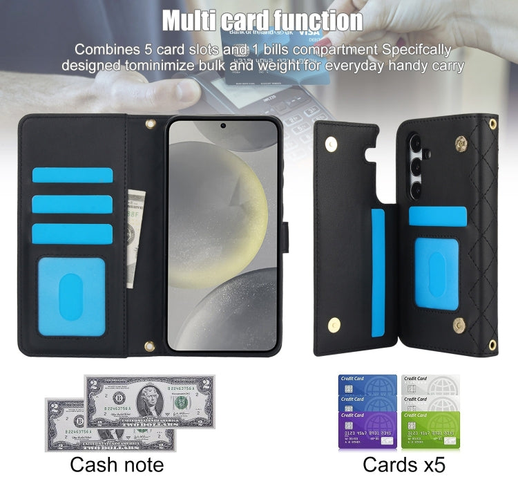 For Samsung Galaxy S24+ 5G Crossbody Multifunction Rhombic Leather Phone Case(Black) - free shipping - PMC Jewellery - Order now!