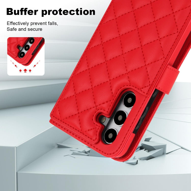For Samsung Galaxy S24+ 5G Crossbody Multifunction Rhombic Leather Phone Case(Red) - Galaxy S24+ 5G Cases by PMC Jewellery | Online Shopping South Africa | PMC Jewellery | Buy Now Pay Later Mobicred