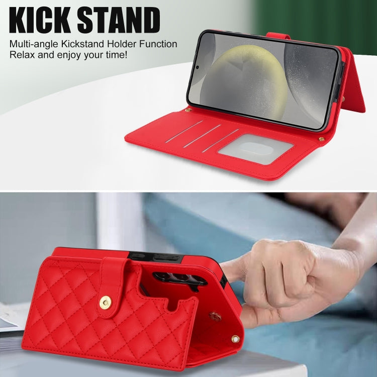 For Samsung Galaxy S24+ 5G Crossbody Multifunction Rhombic Leather Phone Case(Red) - Galaxy S24+ 5G Cases by PMC Jewellery | Online Shopping South Africa | PMC Jewellery | Buy Now Pay Later Mobicred