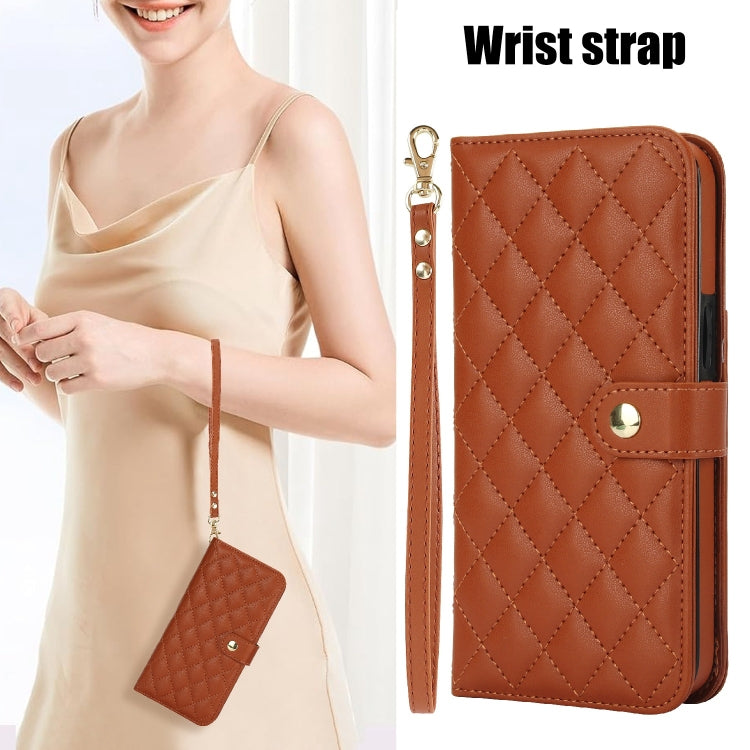 For Samsung Galaxy S24+ 5G Crossbody Multifunction Rhombic Leather Phone Case(Brown) - Galaxy S24+ 5G Cases by PMC Jewellery | Online Shopping South Africa | PMC Jewellery | Buy Now Pay Later Mobicred