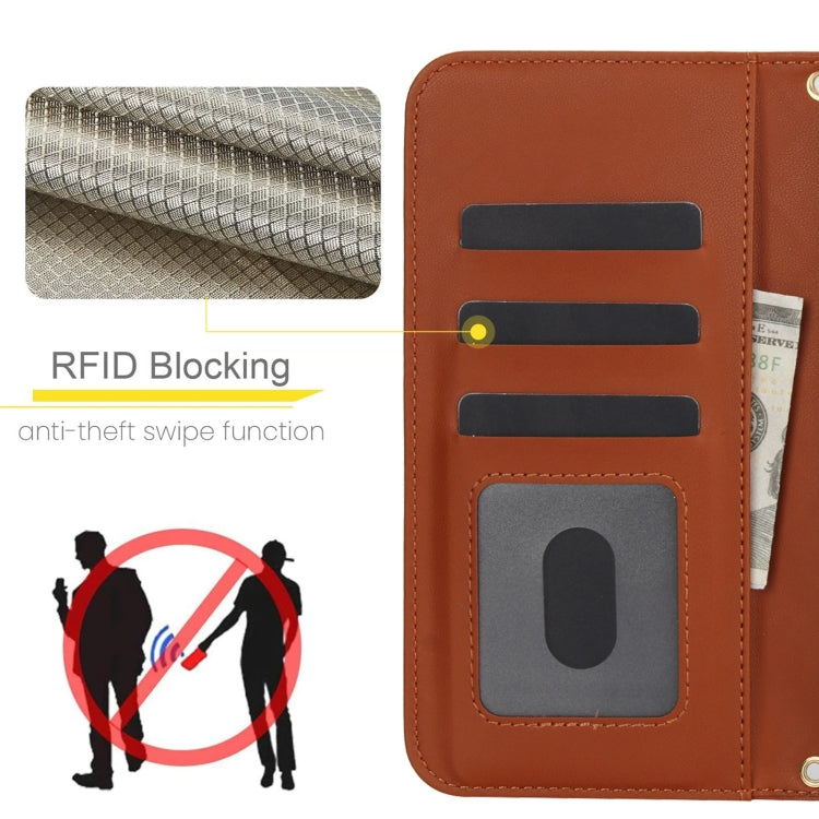 For Samsung Galaxy S24 5G Crossbody Multifunction Rhombic Leather Phone Case(Brown) - Galaxy S24 5G Cases by PMC Jewellery | Online Shopping South Africa | PMC Jewellery | Buy Now Pay Later Mobicred