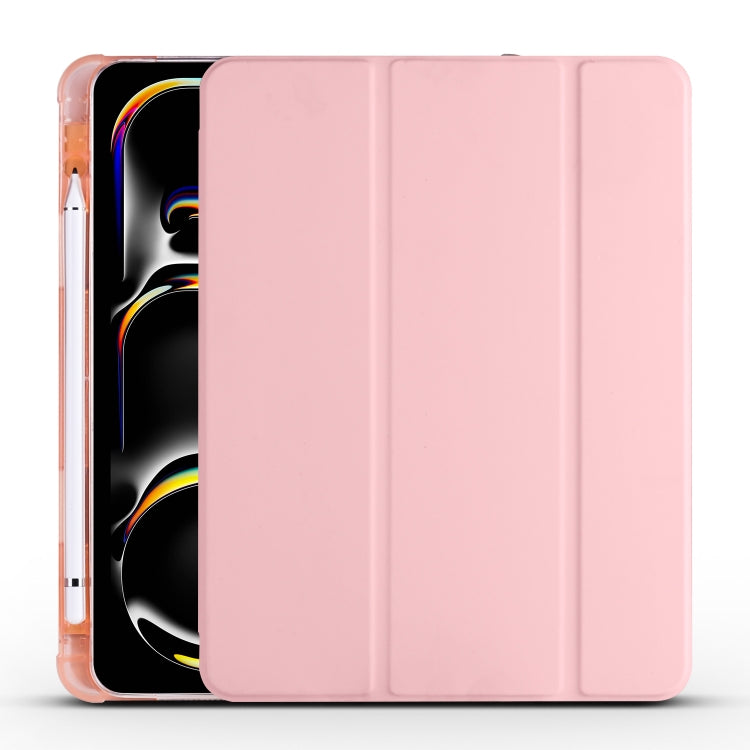 For iPad Pro 11 2024 3-fold TPU Leather Smart Tablet Case with Pen Slot(Pink) - iPad Pro 11 2024 Cases by PMC TechLife | Online Shopping South Africa | PMC TechLife | Buy Now Pay Later Mobicred