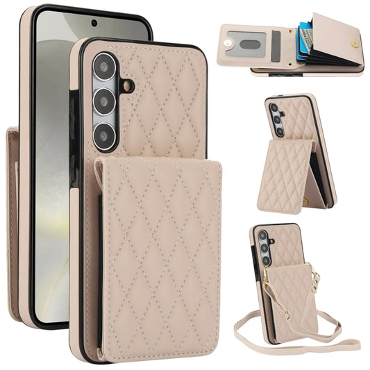 For Samsung Galaxy S24 5G YM015 Crossbody Rhombic Card Bag RFID Phone Case(White) - Galaxy S24 5G Cases by PMC Jewellery | Online Shopping South Africa | PMC Jewellery | Buy Now Pay Later Mobicred