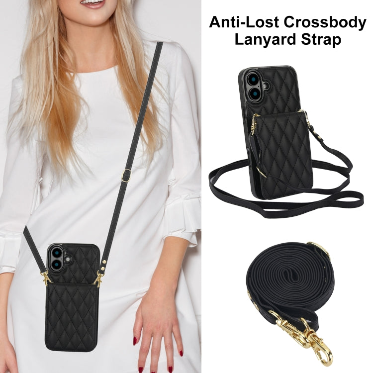 For iPhone 16 Plus YM015 Crossbody Rhombic Card Bag RFID Phone Case(Black) - iPhone 16 Plus Cases by PMC TechLife | Online Shopping South Africa | PMC TechLife | Buy Now Pay Later Mobicred