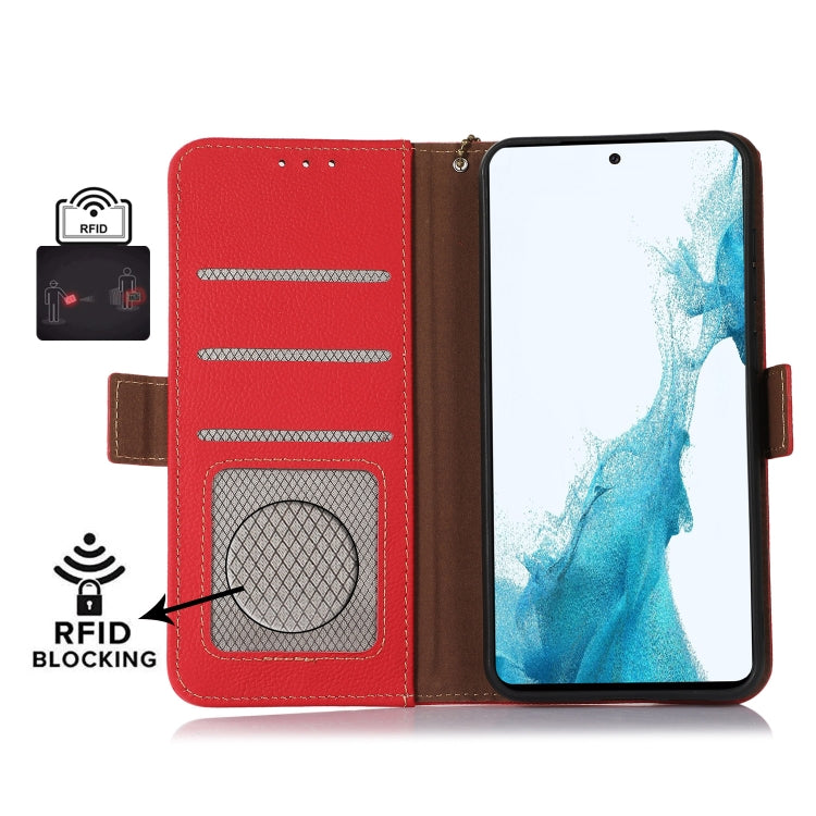 For iPhone 16 Side-Magnetic TJ Genuine Leather RFID Phone Case(Red) - iPhone 16 Cases by PMC Jewellery | Online Shopping South Africa | PMC Jewellery | Buy Now Pay Later Mobicred