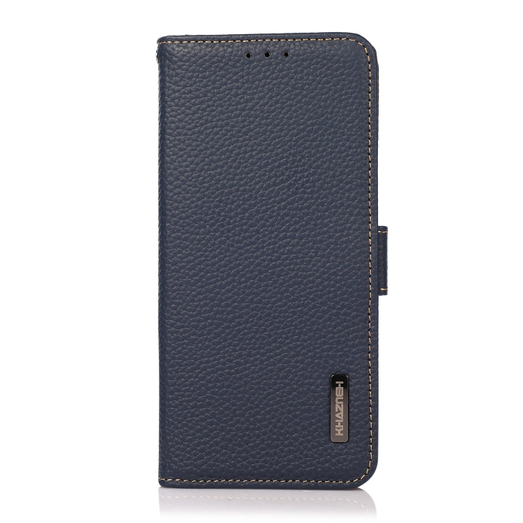For iPhone 16 Plus KHAZNEH Side-Magnetic Litchi Genuine Leather RFID Case(Blue) - iPhone 16 Plus Cases by PMC TechLife | Online Shopping South Africa | PMC TechLife | Buy Now Pay Later Mobicred