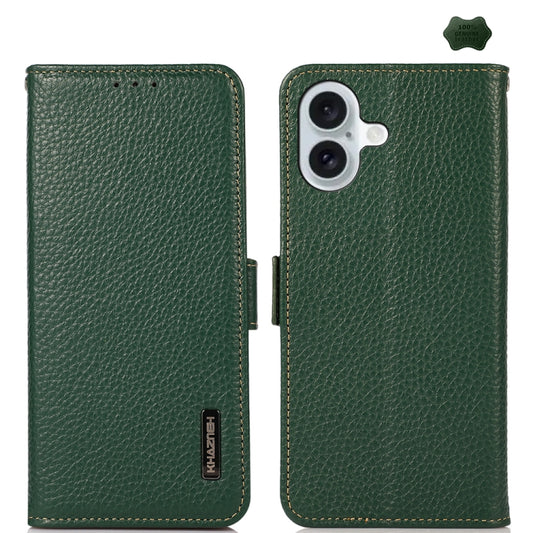 For iPhone 16 Plus KHAZNEH Side-Magnetic Litchi Genuine Leather RFID Case(Green) - iPhone 16 Plus Cases by PMC Jewellery | Online Shopping South Africa | PMC Jewellery | Buy Now Pay Later Mobicred