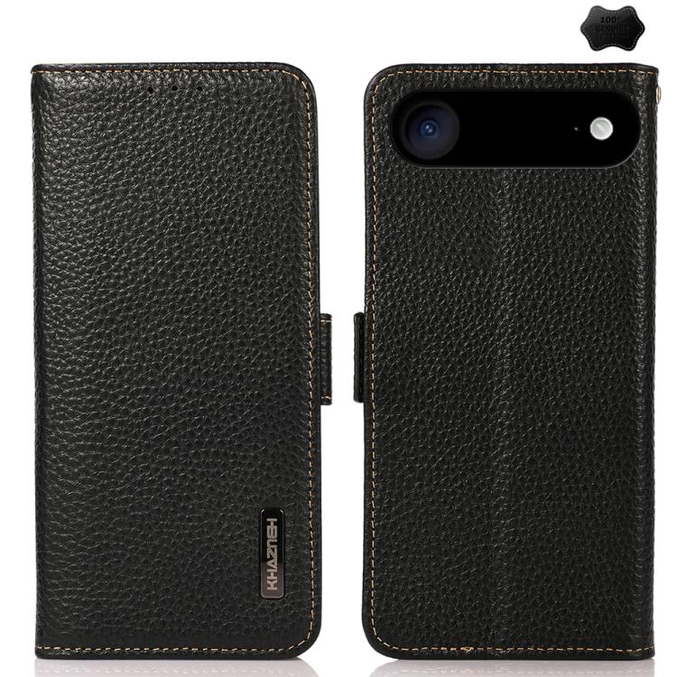 For iPhone 17 Air KHAZNEH Side-Magnetic Litchi Genuine Leather RFID Case(Black) - free shipping - PMc TechLife - Order now!