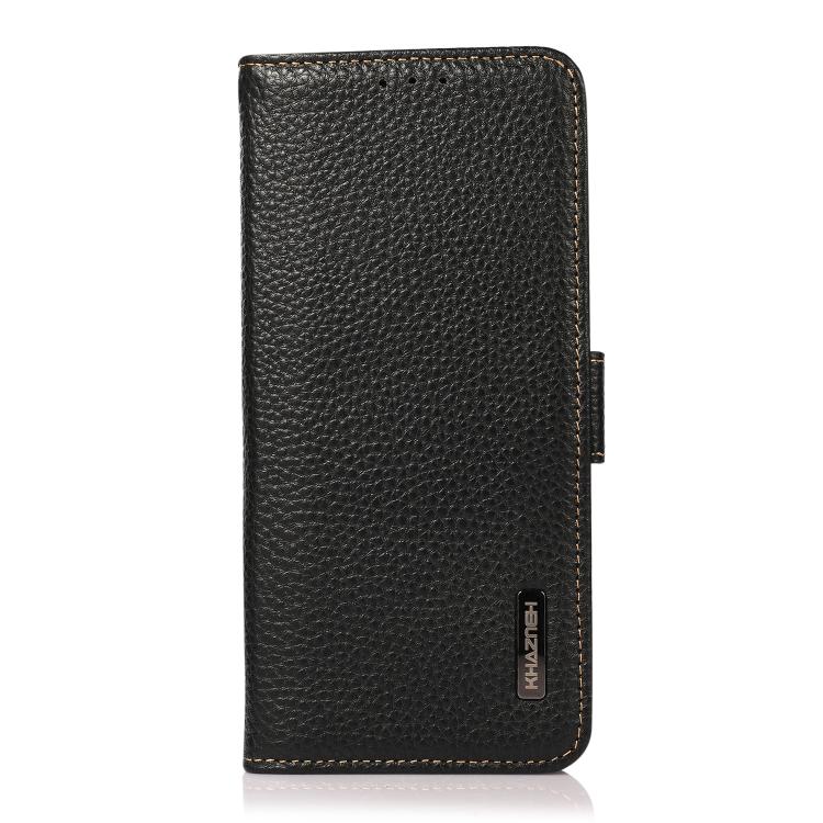 For iPhone 17 Air KHAZNEH Side-Magnetic Litchi Genuine Leather RFID Case(Black) - free shipping - PMc TechLife - Order now!