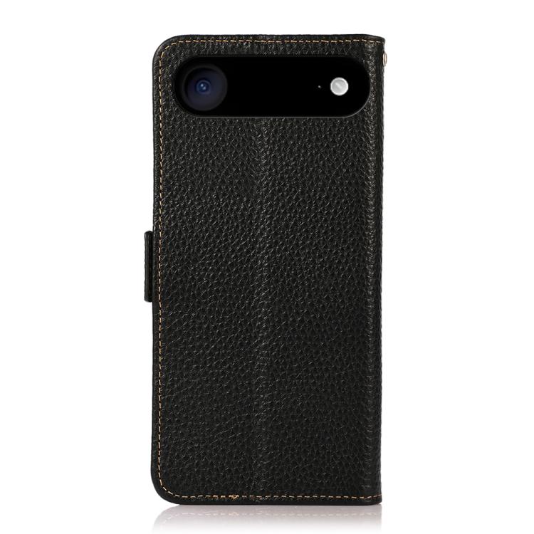 For iPhone 17 Air KHAZNEH Side-Magnetic Litchi Genuine Leather RFID Case(Black) - free shipping - PMc TechLife - Order now!