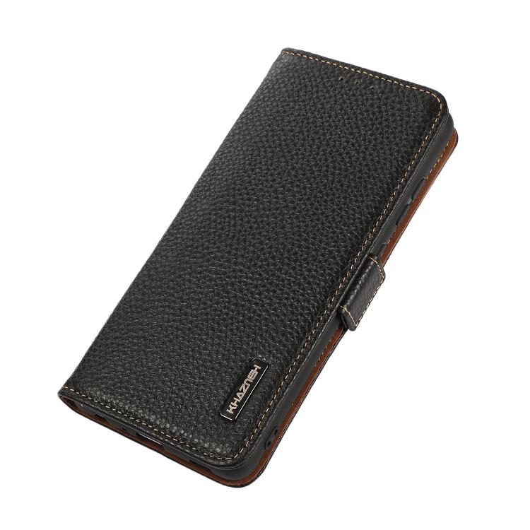For iPhone 17 Air KHAZNEH Side-Magnetic Litchi Genuine Leather RFID Case(Black) - free shipping - PMc TechLife - Order now!