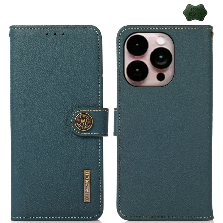 For iPhone 16 Pro KHAZNEH Custer Genuine Leather RFID Phone Case(Green) - iPhone 16 Pro Cases by PMC Jewellery | Online Shopping South Africa | PMC Jewellery | Buy Now Pay Later Mobicred